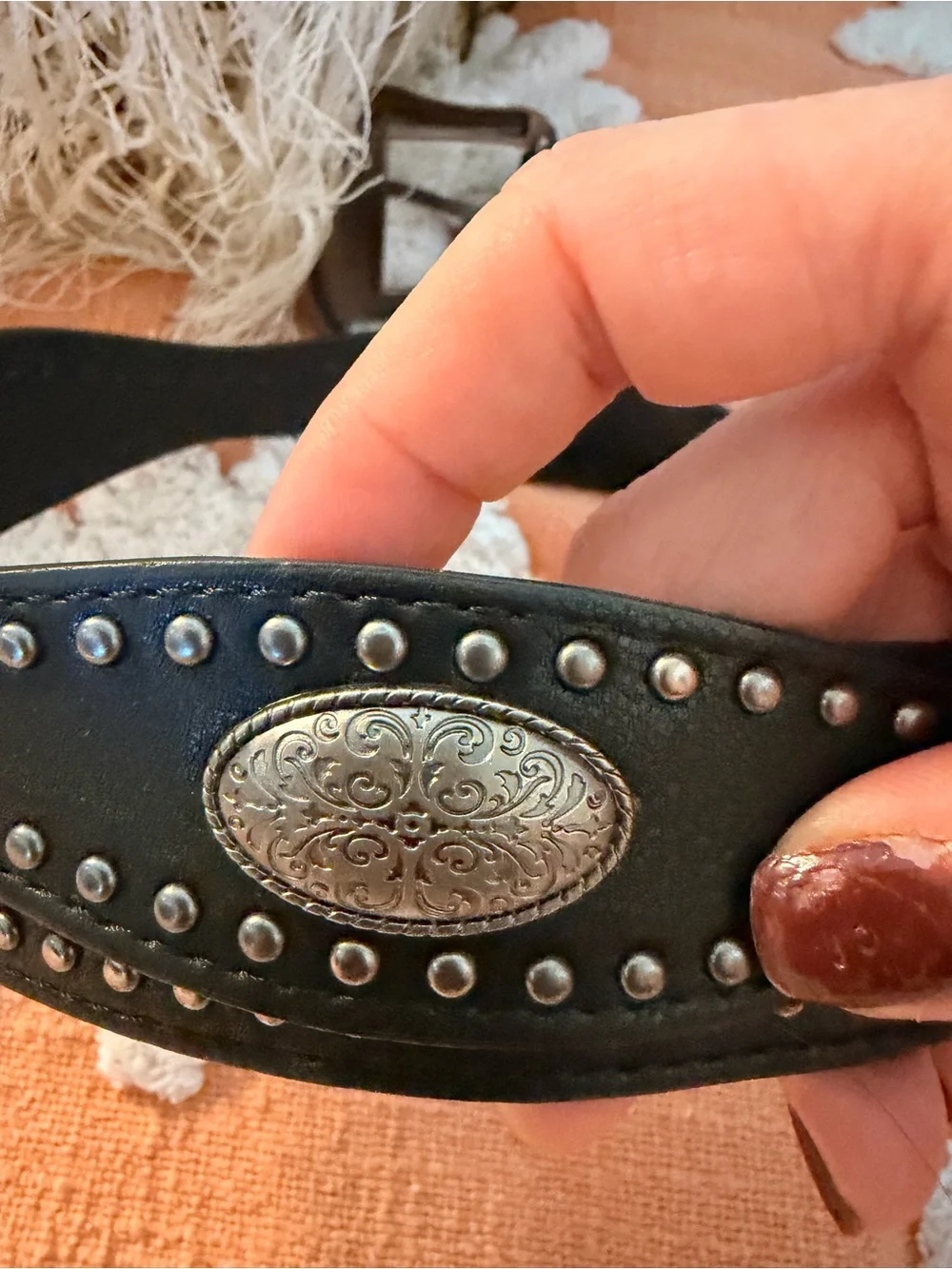 Studded Black Faux Leather Western Buckle Belt
